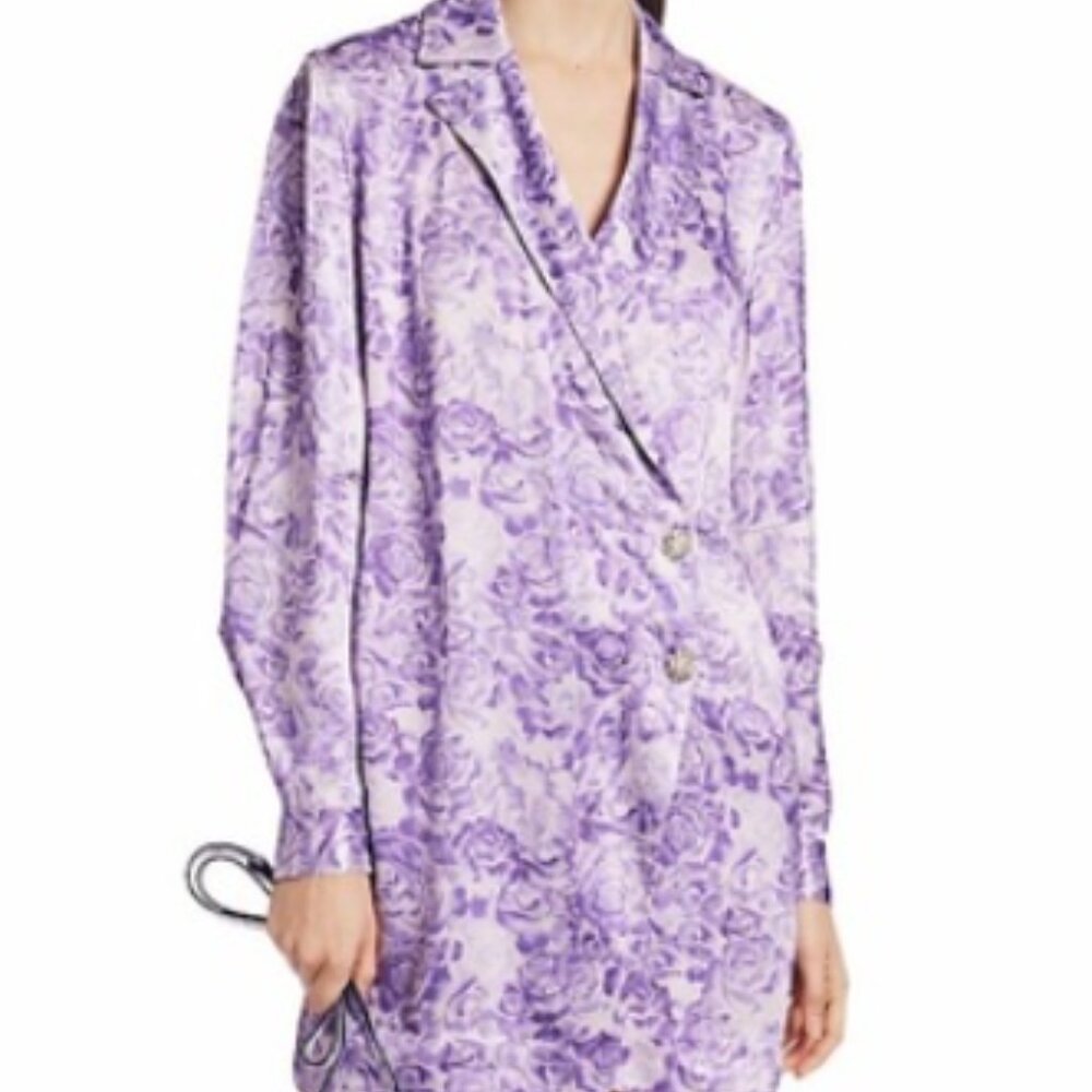 GANNI Purple Floral Blazer Dress with Rhinestone Buttons